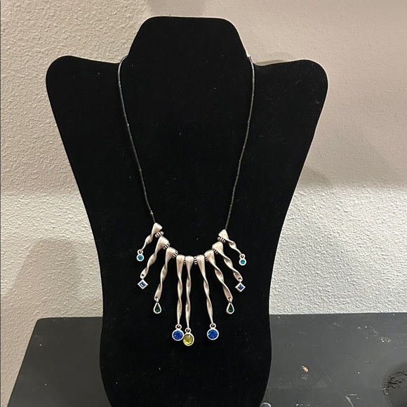 Elegant Silver Necklace with Blue and Yellow Accents - Picture 2 of 6